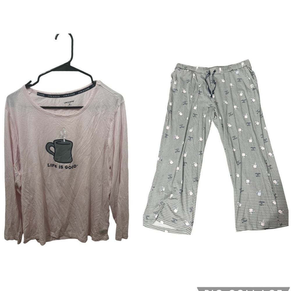 Life Is Good Coffee Cup Novelty Print Pajama Set Size XL